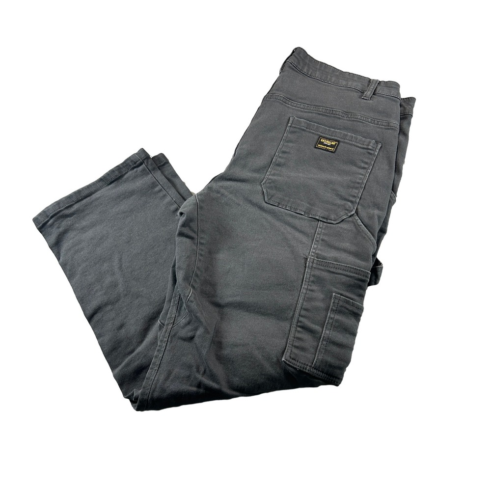 Caterpillar Work Pants Mens 36x30 Gray Carpenter Double Knee Utility Stretch